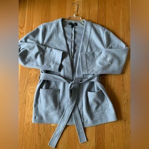 J Crew grey belted sweatshirt cardigan blazer